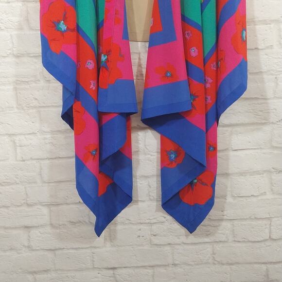 A DKNY Women's Silk Handkerchief Floral Print Sleeveless Kimono Vest Top Size S - Picture 4 of 10